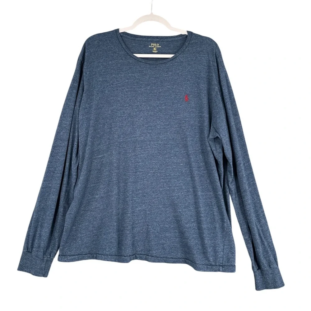 Polo Ralph Lauren Men's Long Sleeve T-Shirt Blue Heather XL Crew‎ Neck Cotton